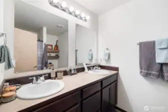 Master bath with double sinks.