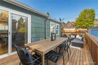 Outside, the home has an xtra large deck