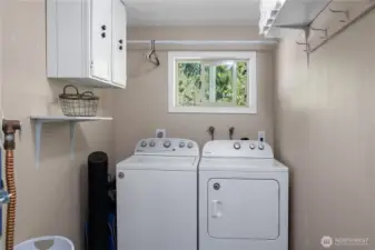 Laundry room with storage. Water heater in here too.