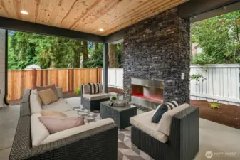 outdoor covered patio with fireplace