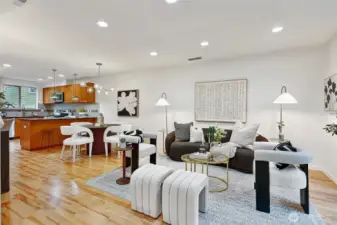 Open floor concept. A natural flow to your living room, dining area and kitchen