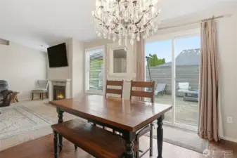 Dining area with sliding door to backyard