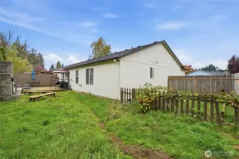 Backyard with fenced garden space