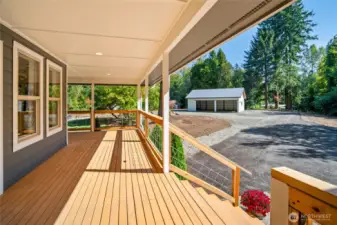 wrap around front porch facing driveway and garage