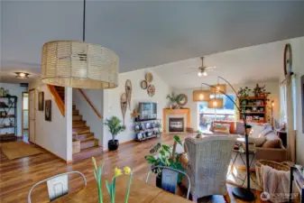 Entry opens to a beautiful light filled living, dining area.