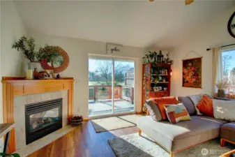 Sunlight fills the spacious living room.