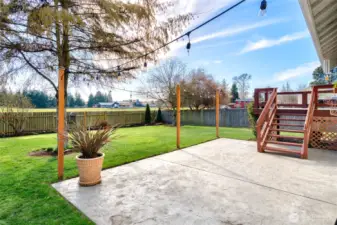 Stamped concrete patio great for outdoor entertaining.