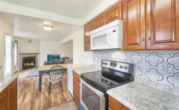 Kitchen is open to living room. Great for entertaining.