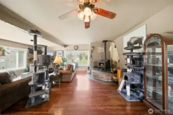 Living room with woodstove.