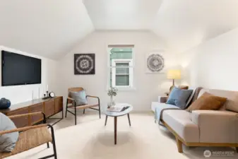 2nd media room/rec room on upper level can double as a large nursery, home office, playroom, and even enclosed into a 4th bedroom.