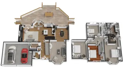 This 3D floorplan provides a clear view of the home’s intuitive layout, highlighting the seamless indoor-outdoor connection and spacious gathering areas.