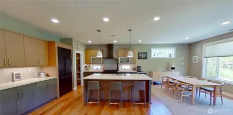 Casual bar seating and space for larger dining table