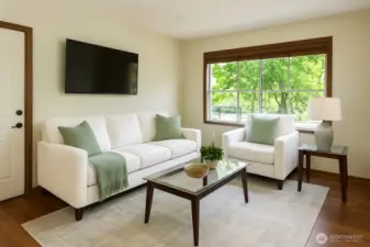 Virtually staged furniture of the living room.