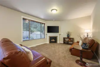Cozy family room off the kitchen, overlooking backyard