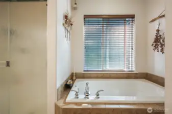 Huge soaking tub next to the shower