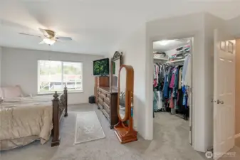 The primary bedroom, like every part of this enchanting home, is light and bright due to generously sized and well=positioned windows. Here you see the entry to the walk-in closet and private bath.