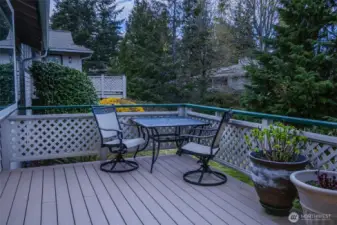 Private Deck with trees and wildlife surrounding it.