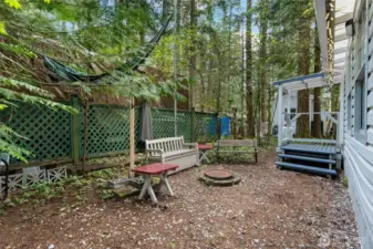 Side yard with fire pit