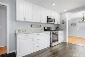 Lots of counter space and stainless-steel appliances.