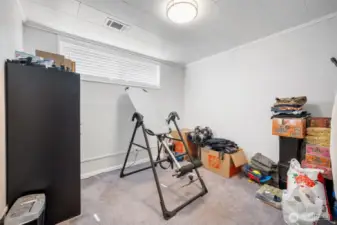 Bedroom on the lower level. Pardon our mess we are in the middle of moving.