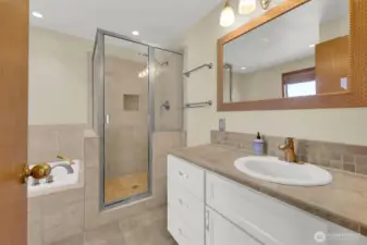 Master bath with heated tile floors.