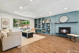 living room with cozy fireplace