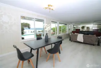 The large dining room can accommodate almost any table you desire