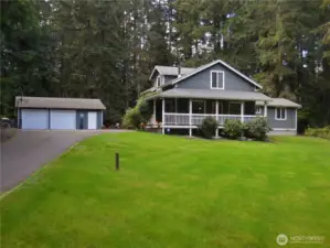 House View w/ Detached 2 car Garage w/ shop or storage