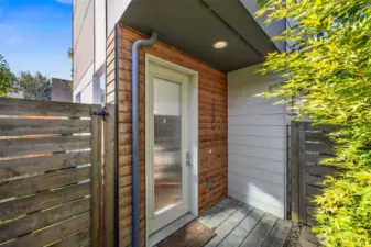 Private, tree covered entrance.