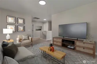 A spacious upstairs loft offering flexibility for a TV room, play area, or home office—your space, your way. Image is virtually staged.