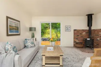 The back deck is bigger than you see in this picture.  The wood stove does not work.