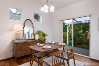 Dining area with sliding glass door