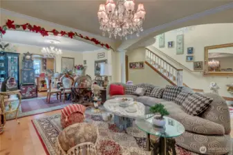 Living room seamlessly connects to dining room