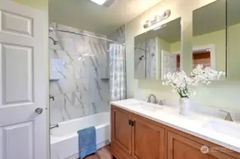 Double Sinks & Tub & Shower in Primary Bathroom.