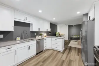You will appreciate all the counter space here, and the big farm-style sink.