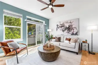 Peaceful views of nature and plenty of natural light from the huge southern facing window and sliding glass door.