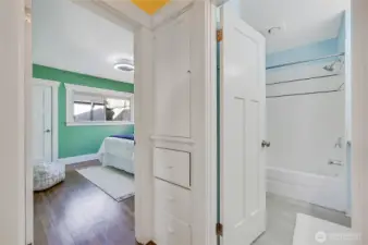 The primary bedroom conveniently located to the spotless update bathroom.