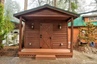 SHED WITH WASHE/DRYER, TOILET AND SMALL KITCHEN, STORAGE ABOVE