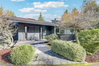 The front entry has easy access. Note there is all new decking, new roof, new exterior paint, and improved landscaping.