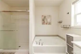 Large soaking tub in primary bath