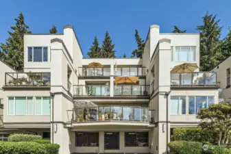 Welcome to Watershed Park! This condo features the largest deck in the building - it's in the center with a striped umbrella.