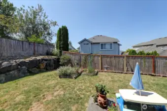 View of back yard from the slider.
