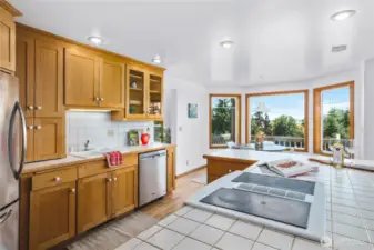 Open concept kitchen to family room.