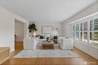 A spacious, light-filled living room just off the entry way.