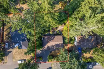 Aerial view of home and property.