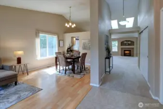 Vaulted ceilings and skylights leading into the family room!