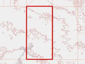 Approximate boundaries in red and approximate topography.