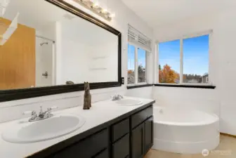 Double vanity in primary bathroom.