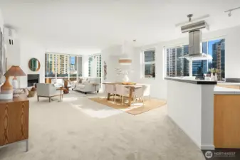 The open layout lives large with integrated living & dining areas.