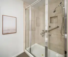 Spacious walk-in shower in the primary bath.